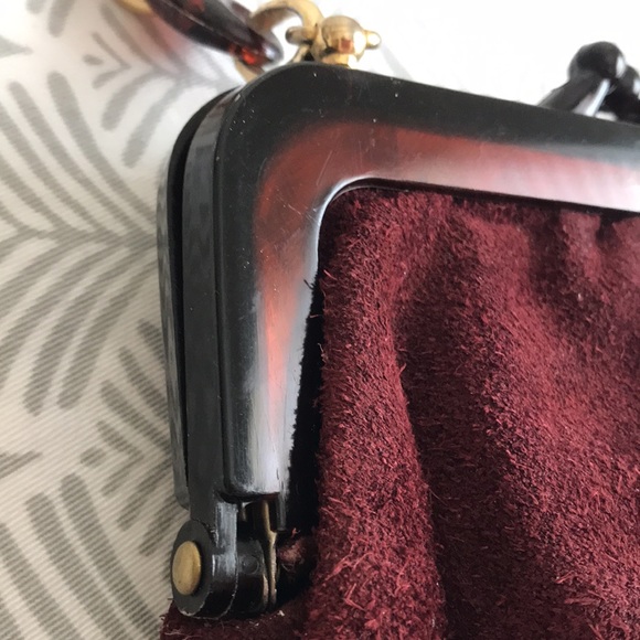 Vintage Italian 1930’s soft suede bag w/ tortoise shell plastic frame and chain - Picture 5 of 11